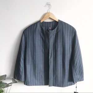 Tommy Hilfiger Pinstripe Open Collarless Blazer